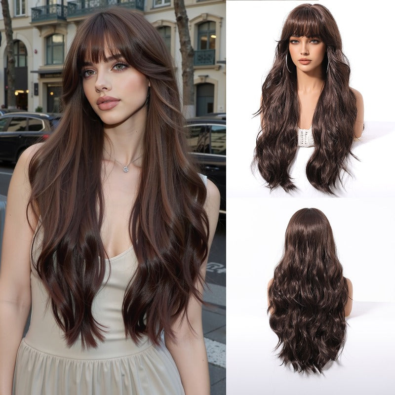 Black Brown Long Curly Wig, 26 Inches Heat-Resistant Fiber Synthetic 130% Density, Suitable for Cosplay and Daily Wear, Unisex Halloween Costume Accessory