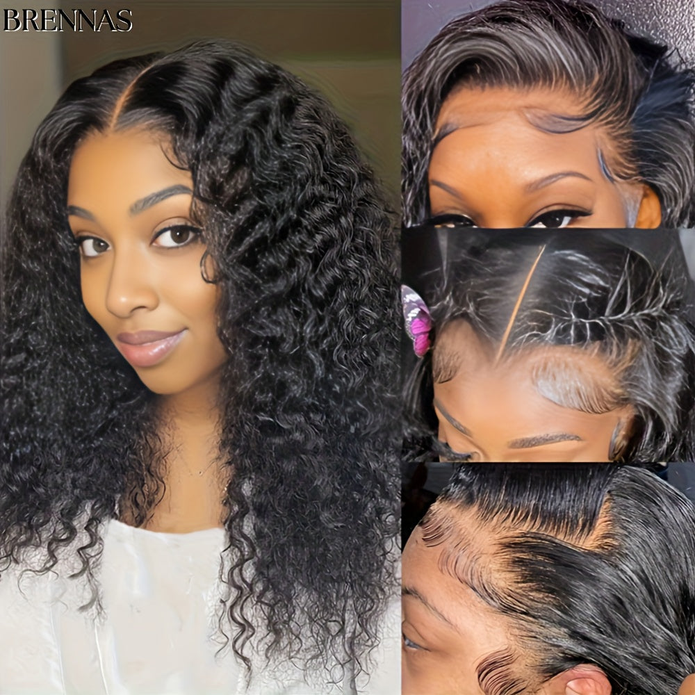 200% Density Glueless 4X4 Deep Wave Human Hair Wig with Transparent Lace Frontal, Ready-To-Wear Pre-Plucked Wigs for Women, Featuring Brazilian Curly Hair