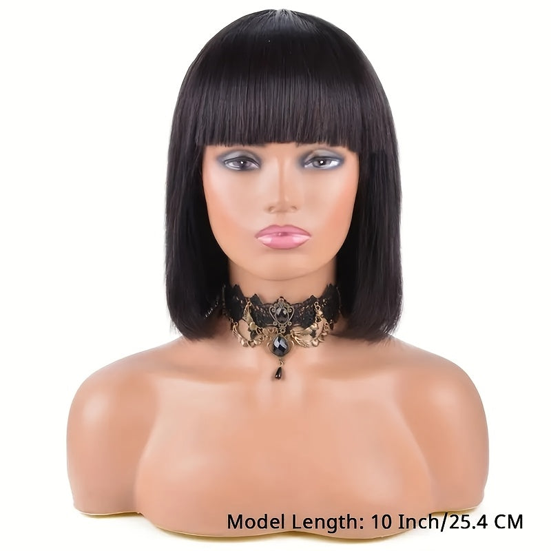 Straight Scalp Bob with Bangs | Glue-Free Wig, High Temperature Fiber, Elastic Cap, Body Wave