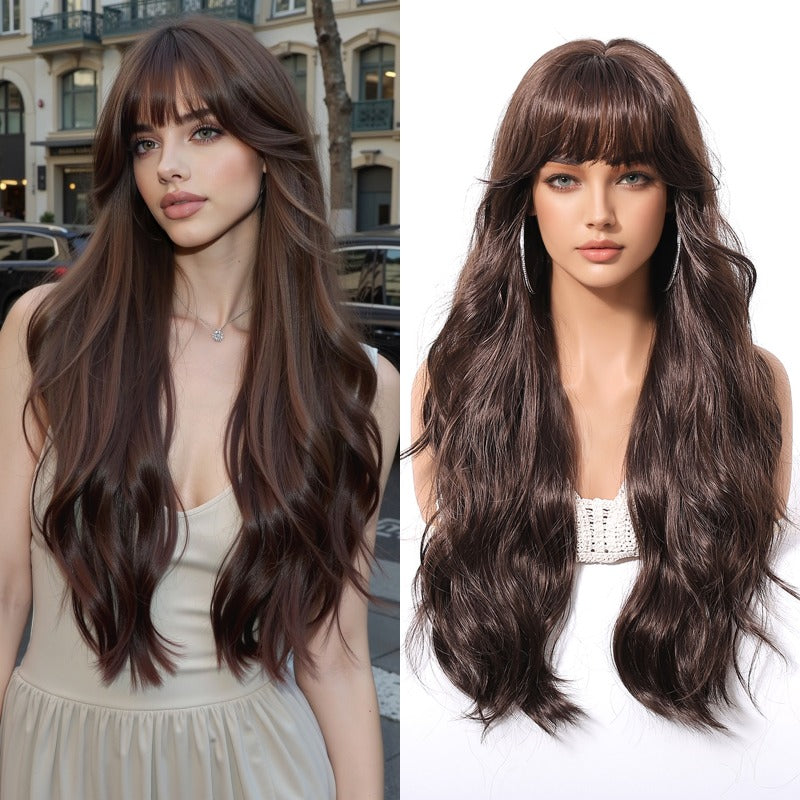 Black Brown Long Curly Wig, 26 Inches Heat-Resistant Fiber Synthetic 130% Density, Suitable for Cosplay and Daily Wear, Unisex Halloween Costume Accessory