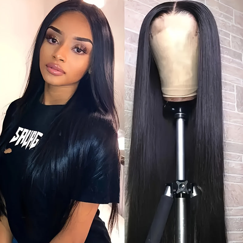 4x4 HD Lace Straight Glueless Wigs Pre Cut 200 Density Lace Front Closure Wigs Human Hair Pre Plucked Lace Frontal Human Hair Wigs For Women Natural Color