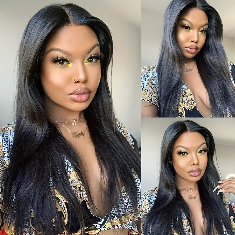 4x4 HD Lace Straight Glueless Wigs Pre Cut 200 Density Lace Front Closure Wigs Human Hair Pre Plucked Lace Frontal Human Hair Wigs For Women Natural Color