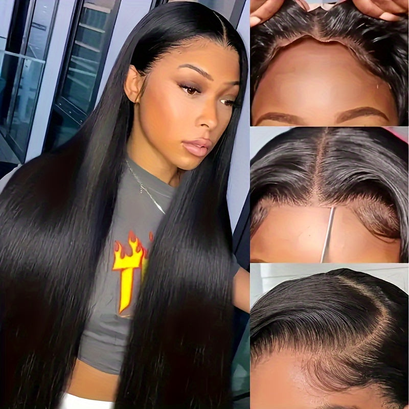 4x4 HD Lace Straight Glueless Wigs Pre Cut 200 Density Lace Front Closure Wigs Human Hair Pre Plucked Lace Frontal Human Hair Wigs For Women Natural Color