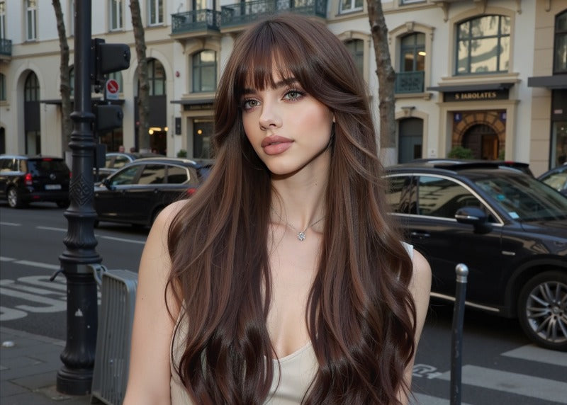 Black Brown Long Curly Wig, 26 Inches Heat-Resistant Fiber Synthetic 130% Density, Suitable for Cosplay and Daily Wear, Unisex Halloween Costume Accessory