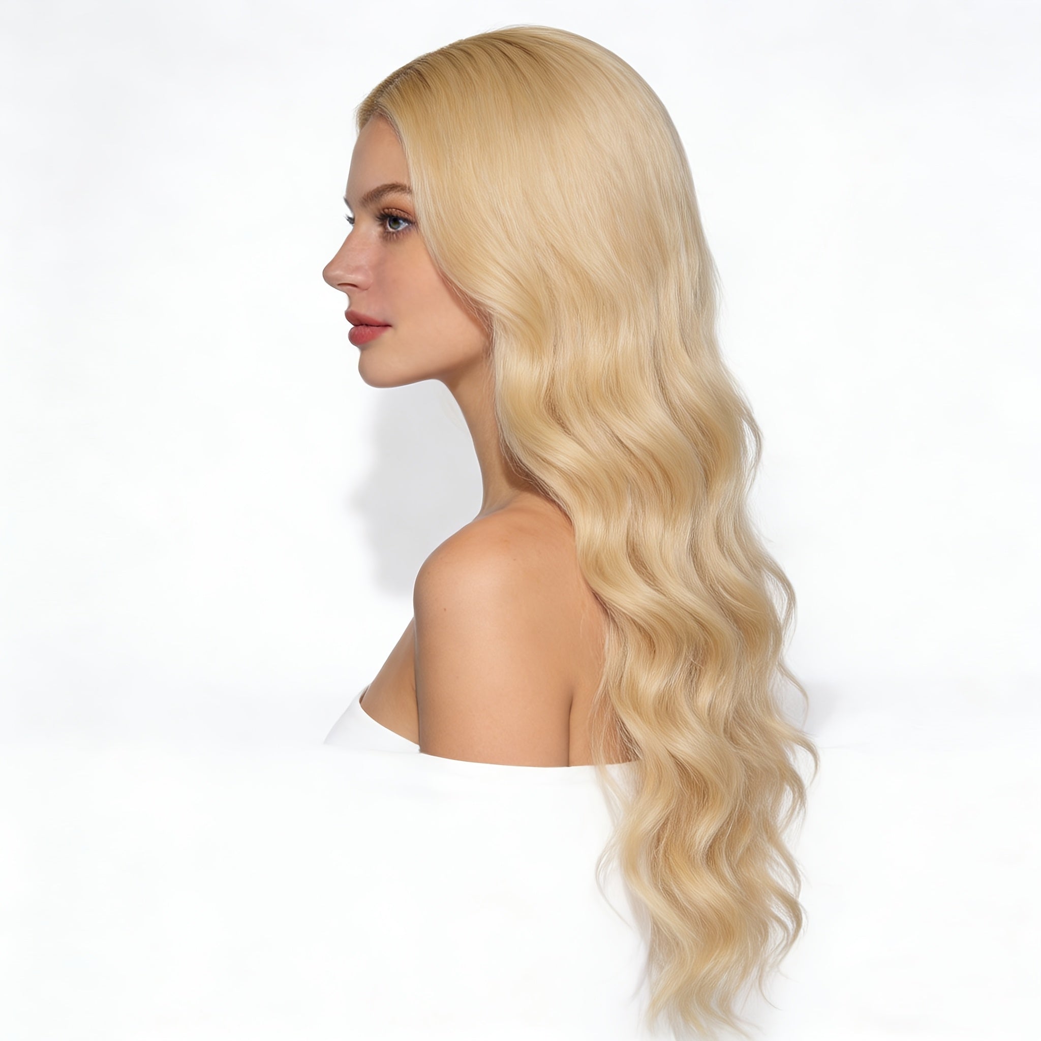 22-inch European and American Fashion Center-parted Large Wave Light Blonde Full Head Wig with Natural Luster and Smooth Texture, Perfect Accessory for Daily Wear, Parties, Festivals, and Vacation Styling