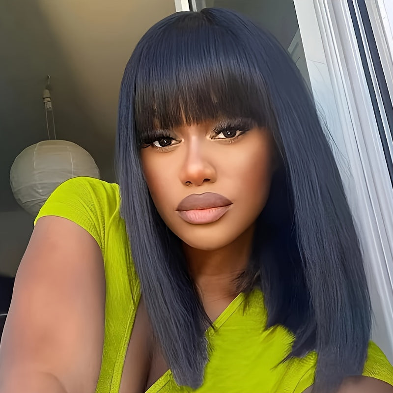 Straight Scalp Bob with Bangs | Glue-Free Wig, High Temperature Fiber, Elastic Cap, Body Wave