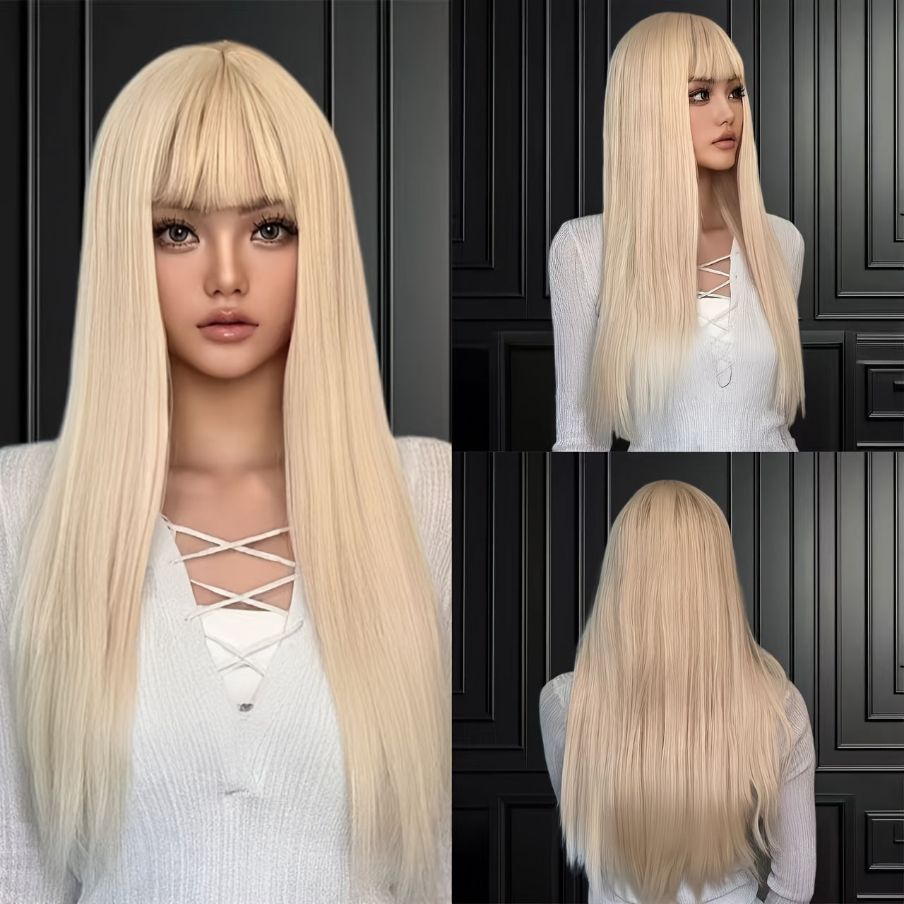 Long Straight Synthetic Wig with Bangs - Heat Resistant Hair Suitable for Daily Wear, Parties, Music Festivals & Christmas - Natural Elegant Look, Volume-Enhancing Straight Hair for Skin Tones & Occasions