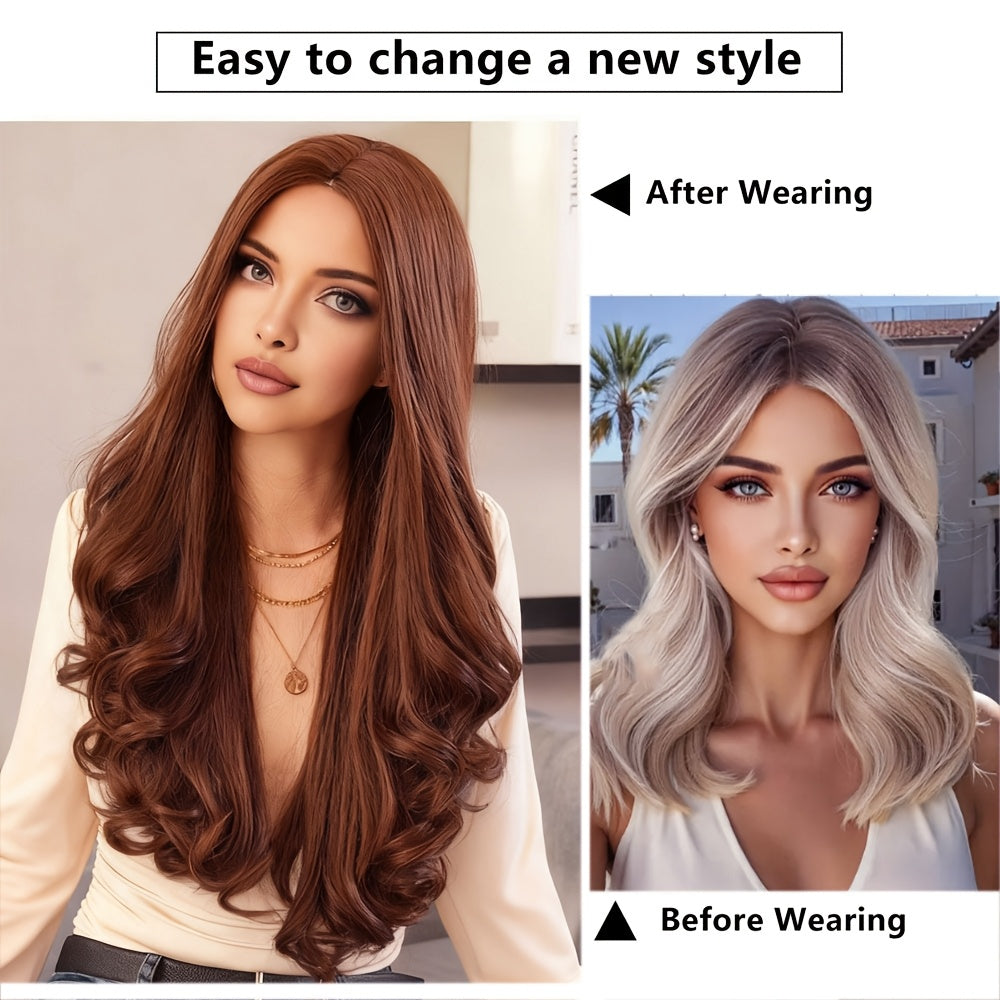 European and American Wig, Long Loose Curly Hair for Women, 26 Inch Chocolate Brown Color Middle Part Synthetic Wig, Beginner Friendly, for Daily, Party, Holiday, Wedding, Valentines