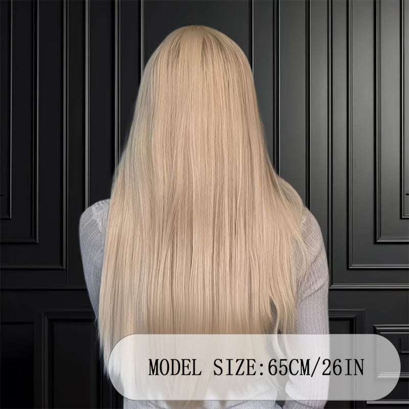 Long Straight Synthetic Wig with Bangs - Heat Resistant Hair Suitable for Daily Wear, Parties, Music Festivals & Christmas - Natural Elegant Look, Volume-Enhancing Straight Hair for Skin Tones & Occasions