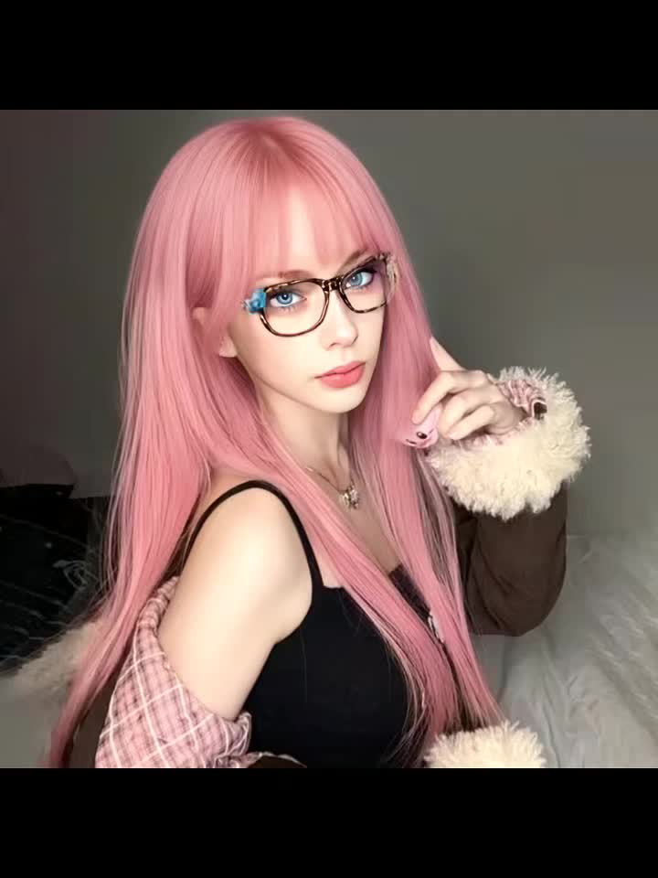 A Festive Wig Suitable for Everyone, Pink Smoky Long Straight Wig with Bangs, Cool and Fashionable, Trend-seeking, Suitable for Conventions, Themed Parties, Daily Life, and Other Occasions, Halloween, Black Friday, Thanksgiving, Christmas.