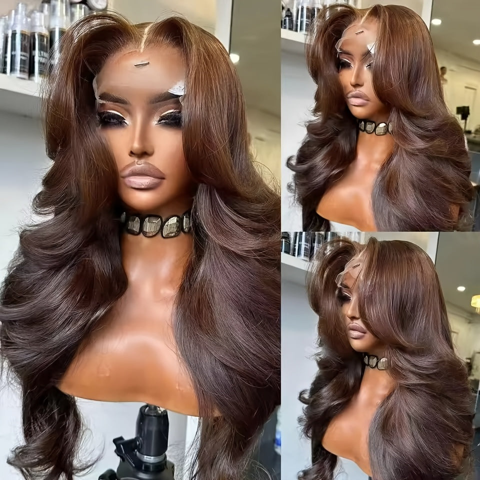 Chocolate Brown Lace Front Wig | 200 Density 13x6 HD Body Wave Human Hair Wig Pre Plucked with Baby Hair, Colored Brown, Unisex-Adult, Brand: Alynn