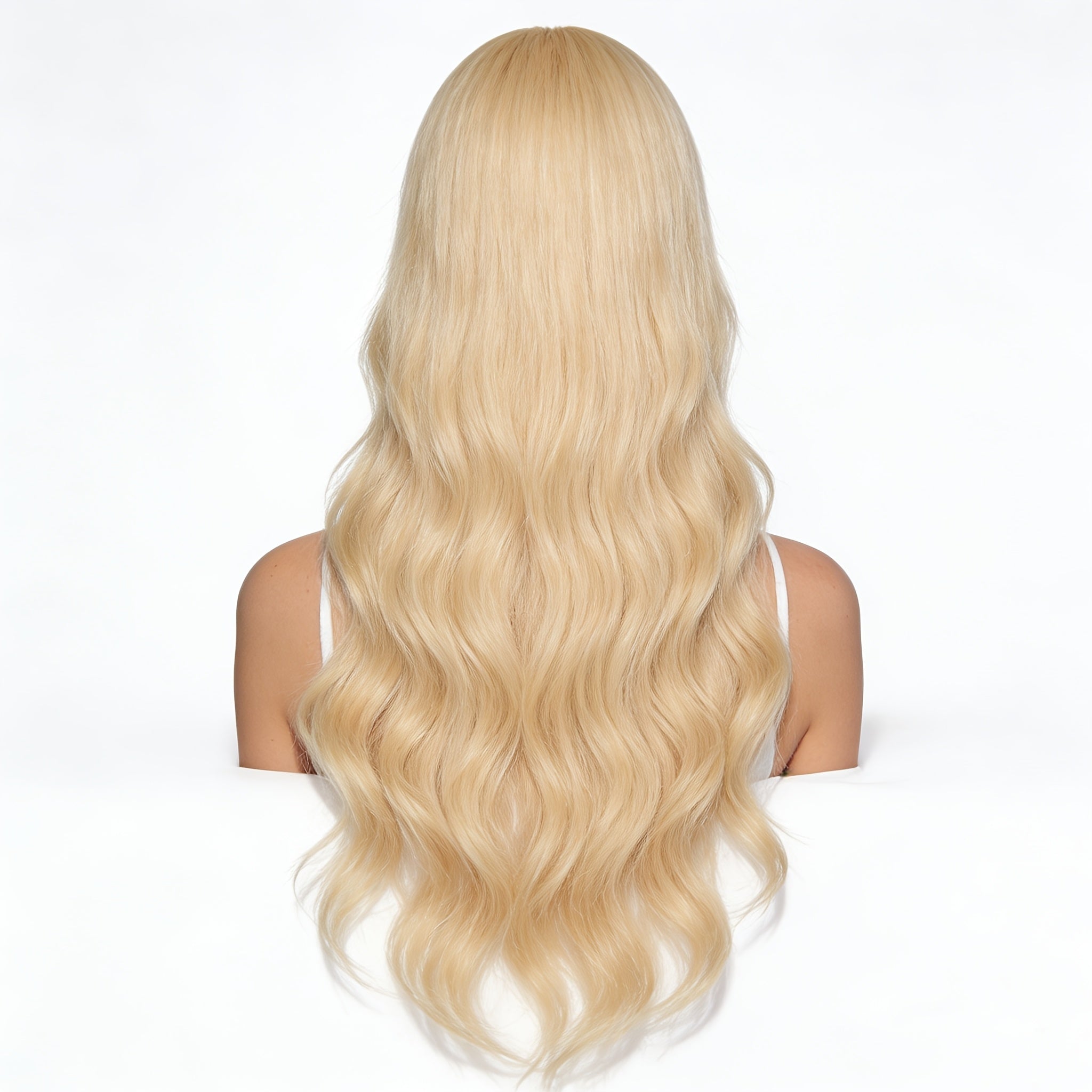 22-inch European and American Fashion Center-parted Large Wave Light Blonde Full Head Wig with Natural Luster and Smooth Texture, Perfect Accessory for Daily Wear, Parties, Festivals, and Vacation Styling