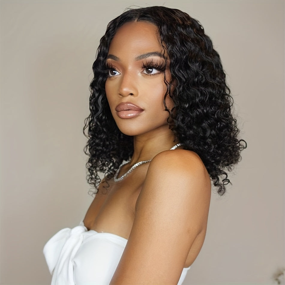 200% Density Glueless 4X4 Deep Wave Human Hair Wig with Transparent Lace Frontal, Ready-To-Wear Pre-Plucked Wigs for Women, Featuring Brazilian Curly Hair