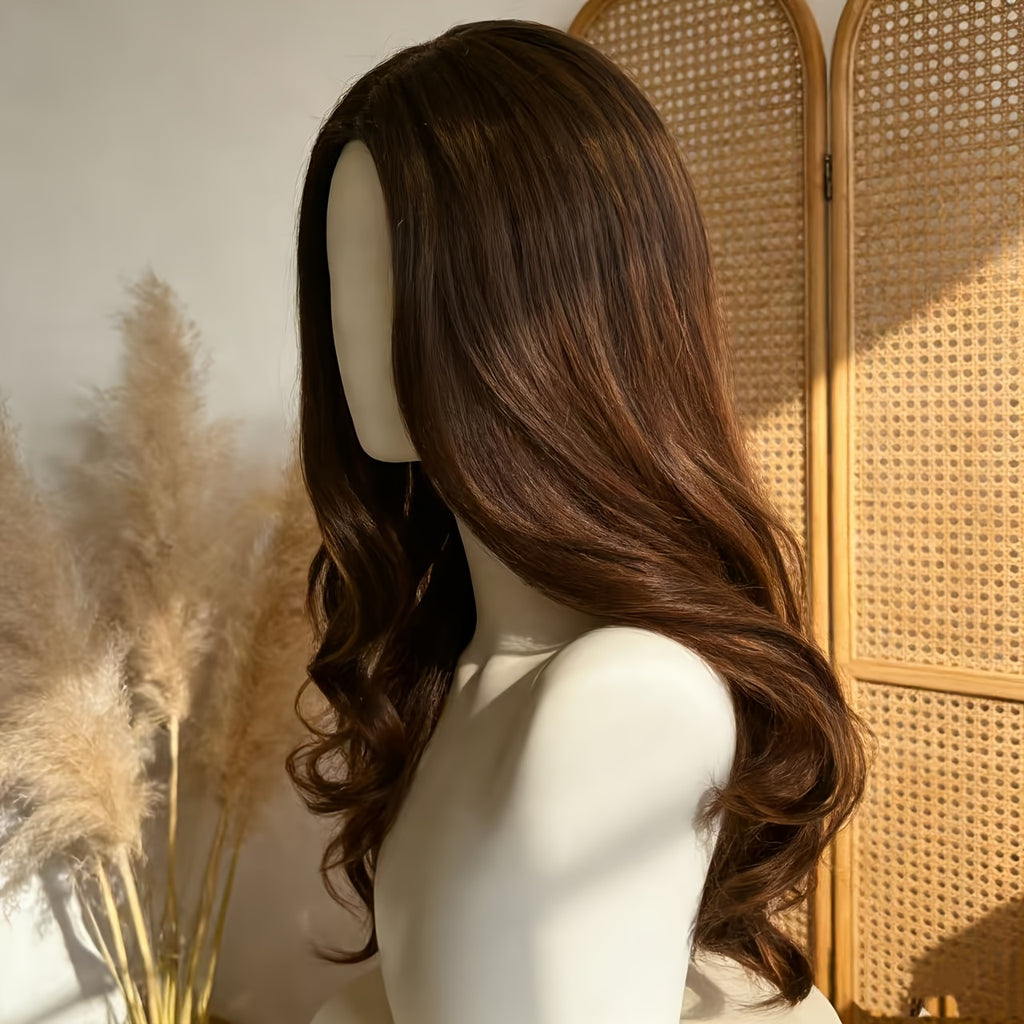 13x4 Lace Front Light Brown Water Wave Wig | 26 Inches, 150% High Density, Versatile for Daily Use, Parties, and Formal Events, Made of High Temperature Fiber