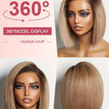 Behooy 12 Inch Ash Blonde Human Hair Wig with Dark Roots - Straight Bob, Transparent Lace Front, Glueless Wig for Women, Natural Look, Density, Perfect for Casual Attire or Special Occasions, Everyday & Party Wear, Versatile Hairpiece