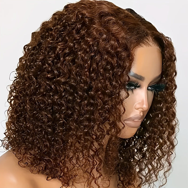 13x4 Lace Front Brown Ombre Curly Wave Human Hair Wigs | Brazilian Lace Part, Remy Hair, Density, Ideal for Vacation Style
