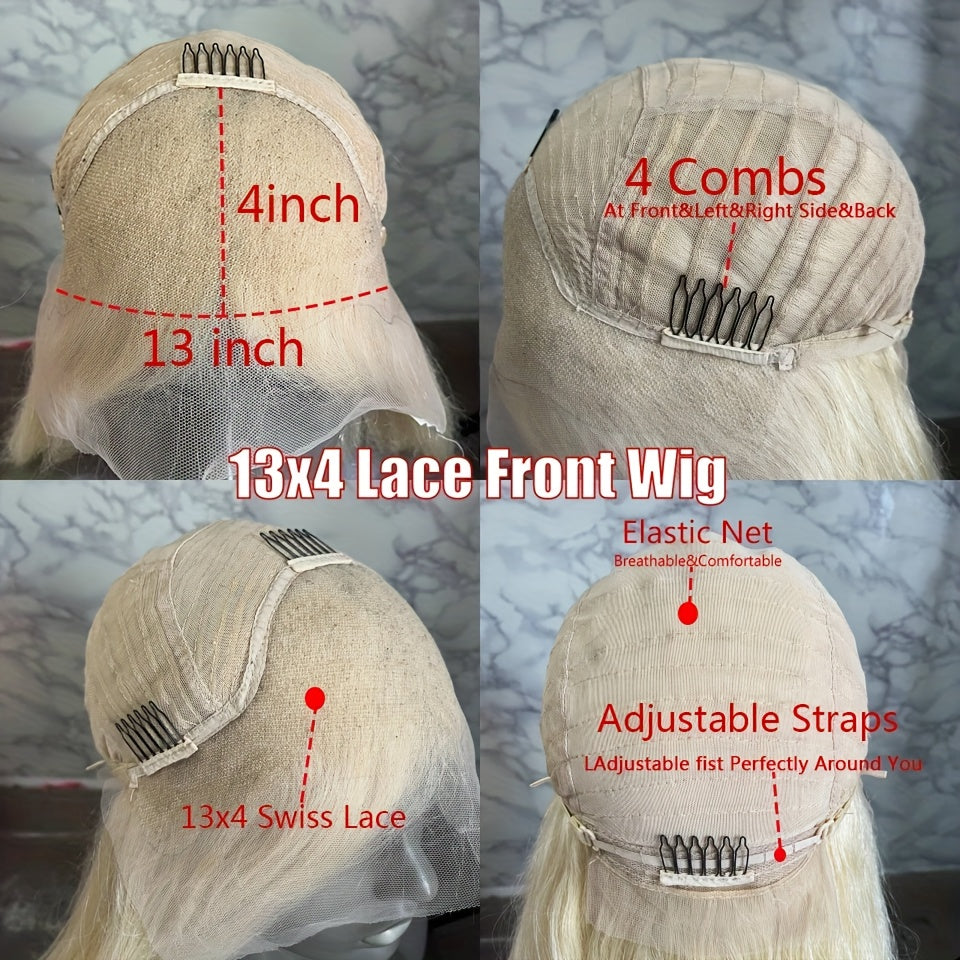 Behooy 12 Inch Ash Blonde Human Hair Wig with Dark Roots - Straight Bob, Transparent Lace Front, Glueless Wig for Women, Natural Look, Density, Perfect for Casual Attire or Special Occasions, Everyday & Party Wear, Versatile Hairpiece