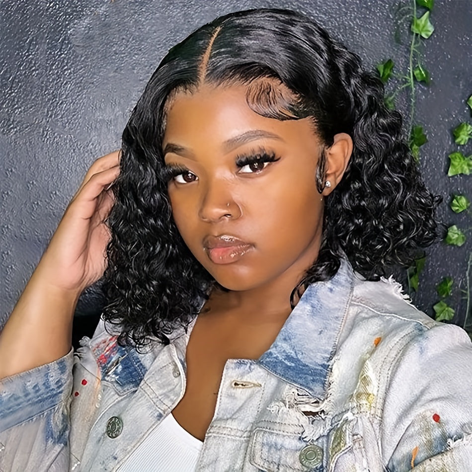 200% Density Glueless 4X4 Deep Wave Human Hair Wig with Transparent Lace Frontal, Ready-To-Wear Pre-Plucked Wigs for Women, Featuring Brazilian Curly Hair