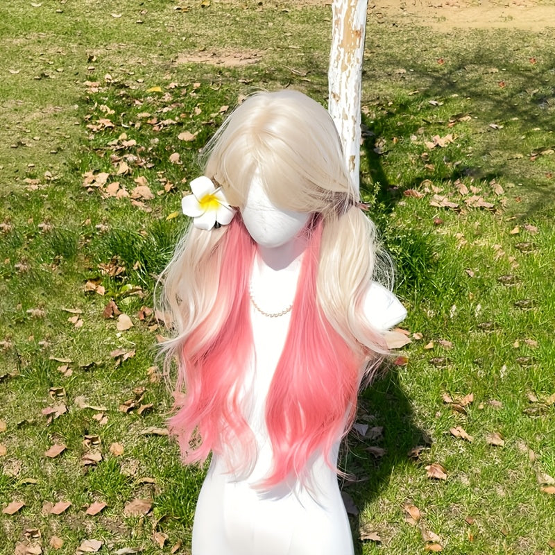 26 Inch Women's Full Wig Suitable for Skin Tones - Looking Gradient Pink Hair with Bangs, Curly Wave Volume, European\u002FAmerican Style for Daily Wear, Parties, Photo Shoots - Long Curly Hair Wig for Versatile Style