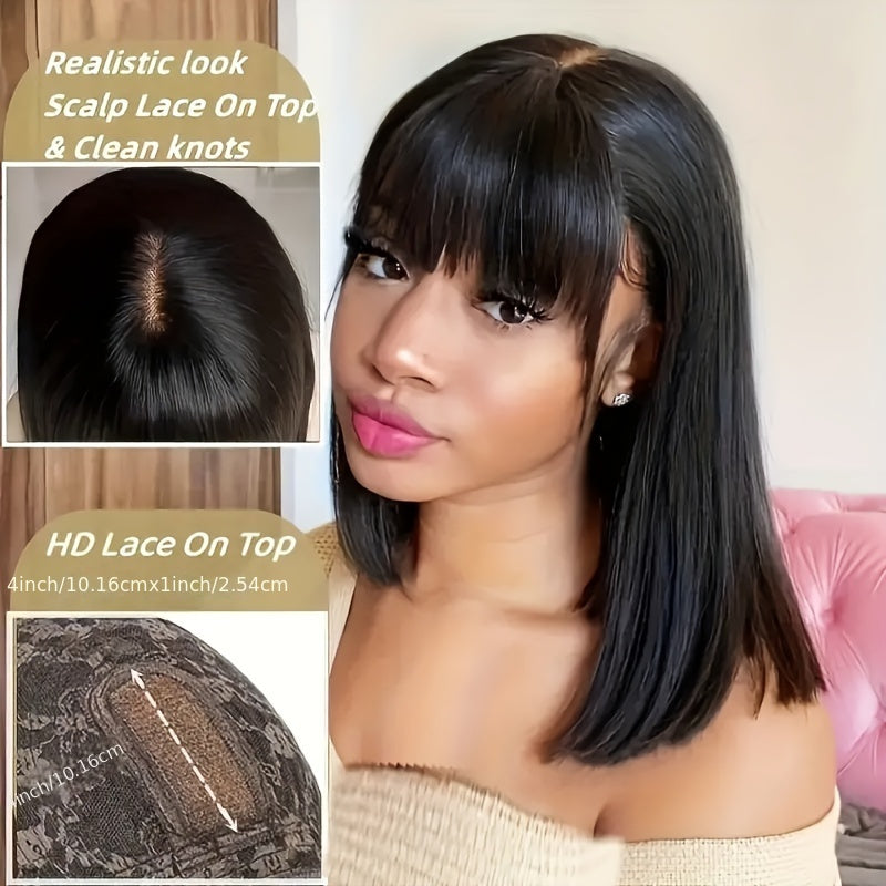 Straight Scalp Bob with Bangs | Glue-Free Wig, High Temperature Fiber, Elastic Cap, Body Wave