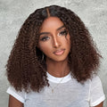 13x4 Lace Front Brown Ombre Curly Wave Human Hair Wigs | Brazilian Lace Part, Remy Hair, Density, Ideal for Vacation Style