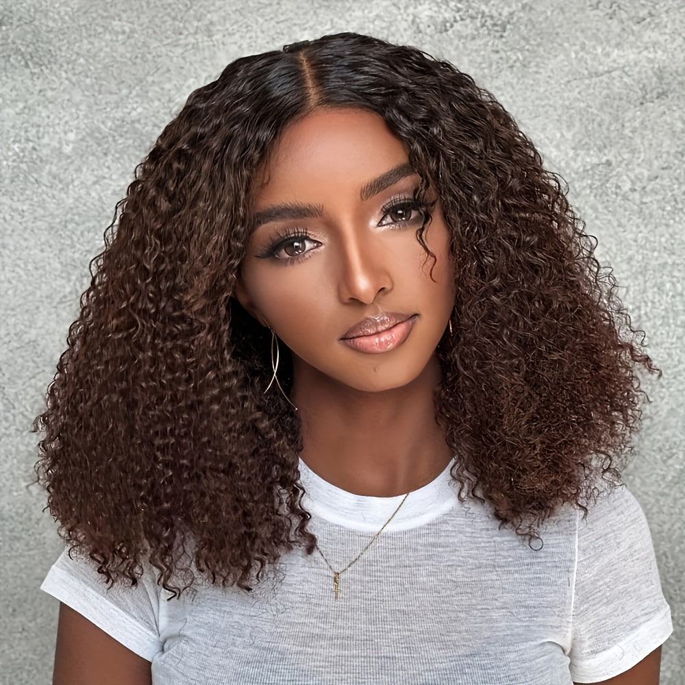 13x4 Lace Front Brown Ombre Curly Wave Human Hair Wigs | Brazilian Lace Part, Remy Hair, Density, Ideal for Vacation Style