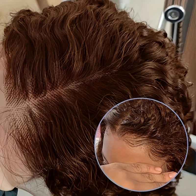 13x4 Lace Front Brown Ombre Curly Wave Human Hair Wigs | Brazilian Lace Part, Remy Hair, Density, Ideal for Vacation Style