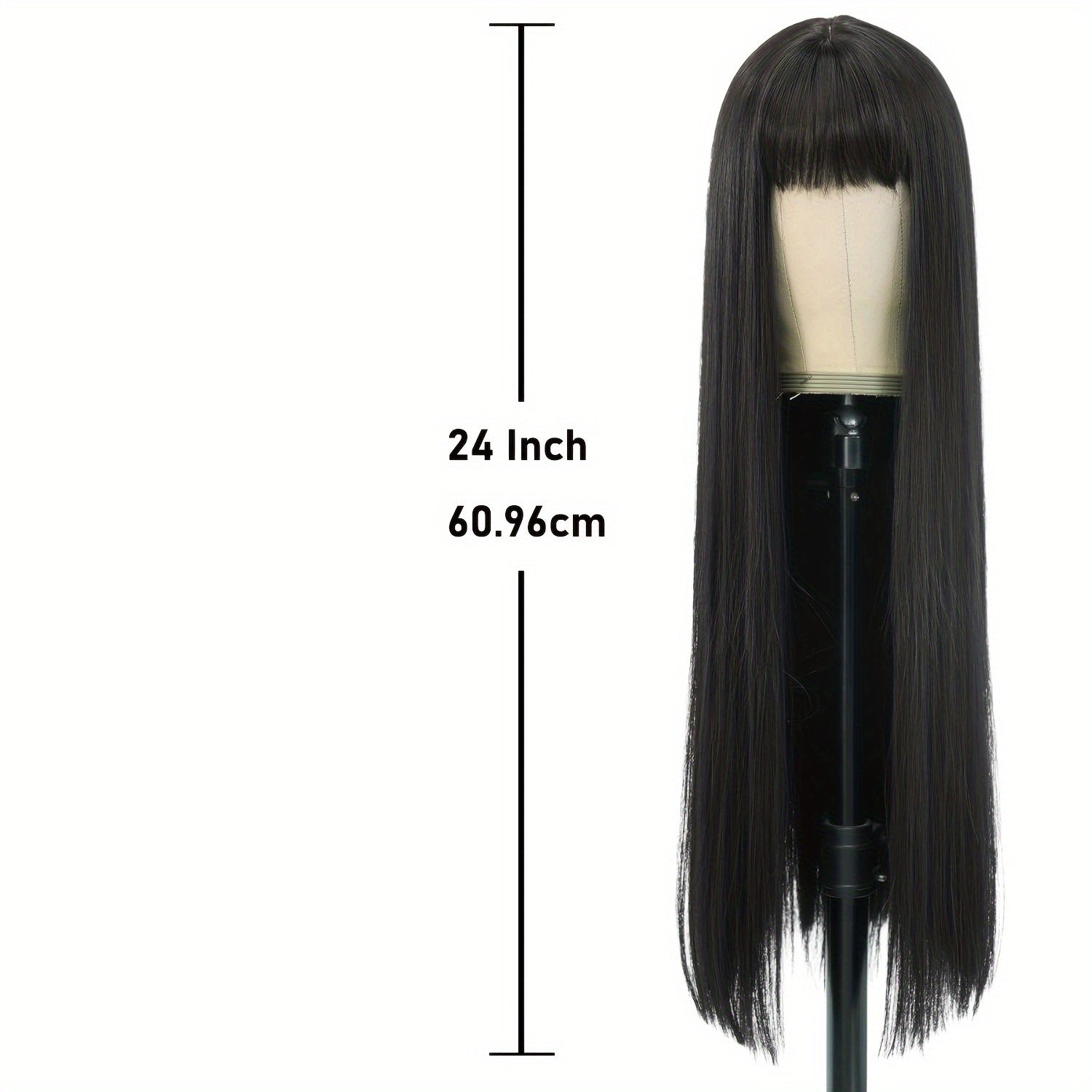 24 Inch Long Black Straight Wig with Bangs Colorful Y Soft Smooth Black Wigs Synthetic Heat Resistant Fiber Hair Daily Party Use with Density for Women