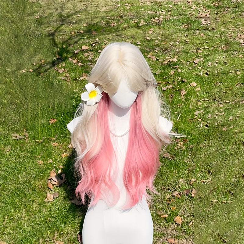 26 Inch Women's Full Wig Suitable for Skin Tones - Looking Gradient Pink Hair with Bangs, Curly Wave Volume, European\u002FAmerican Style for Daily Wear, Parties, Photo Shoots - Long Curly Hair Wig for Versatile Style