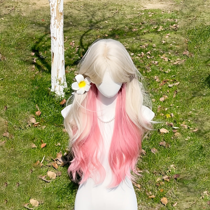26 Inch Women's Full Wig Suitable for Skin Tones - Looking Gradient Pink Hair with Bangs, Curly Wave Volume, European\u002FAmerican Style for Daily Wear, Parties, Photo Shoots - Long Curly Hair Wig for Versatile Style