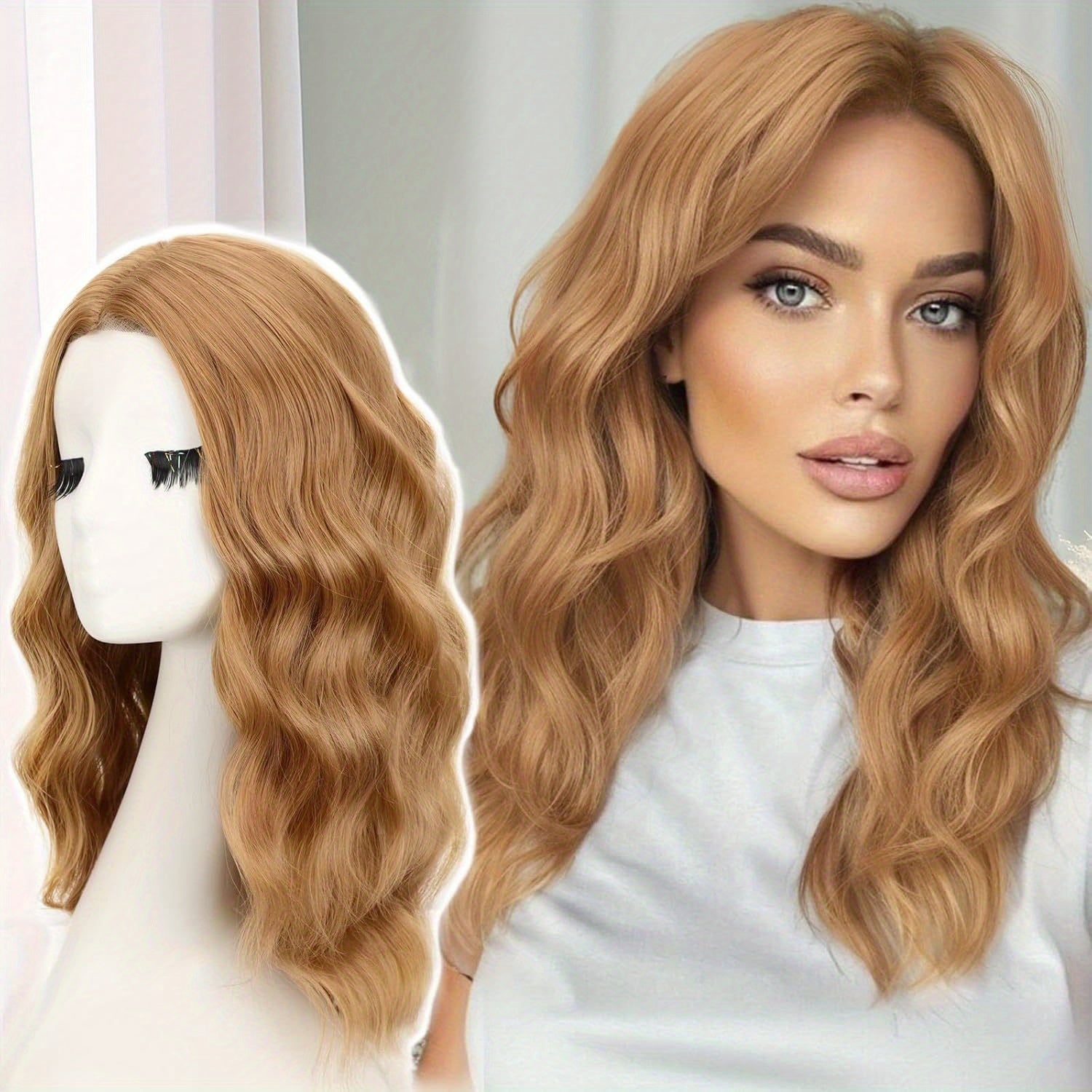 A Long Hairstyle Featuring Gradient Curly Hair for Women, Complemented by a Rose Net Hat Made of High-Temperature Silk, Ideal for Ladies And Girls. This Synthetic Non-Lace Wig Is Perfect for Music Festivals, Role-Playing Events