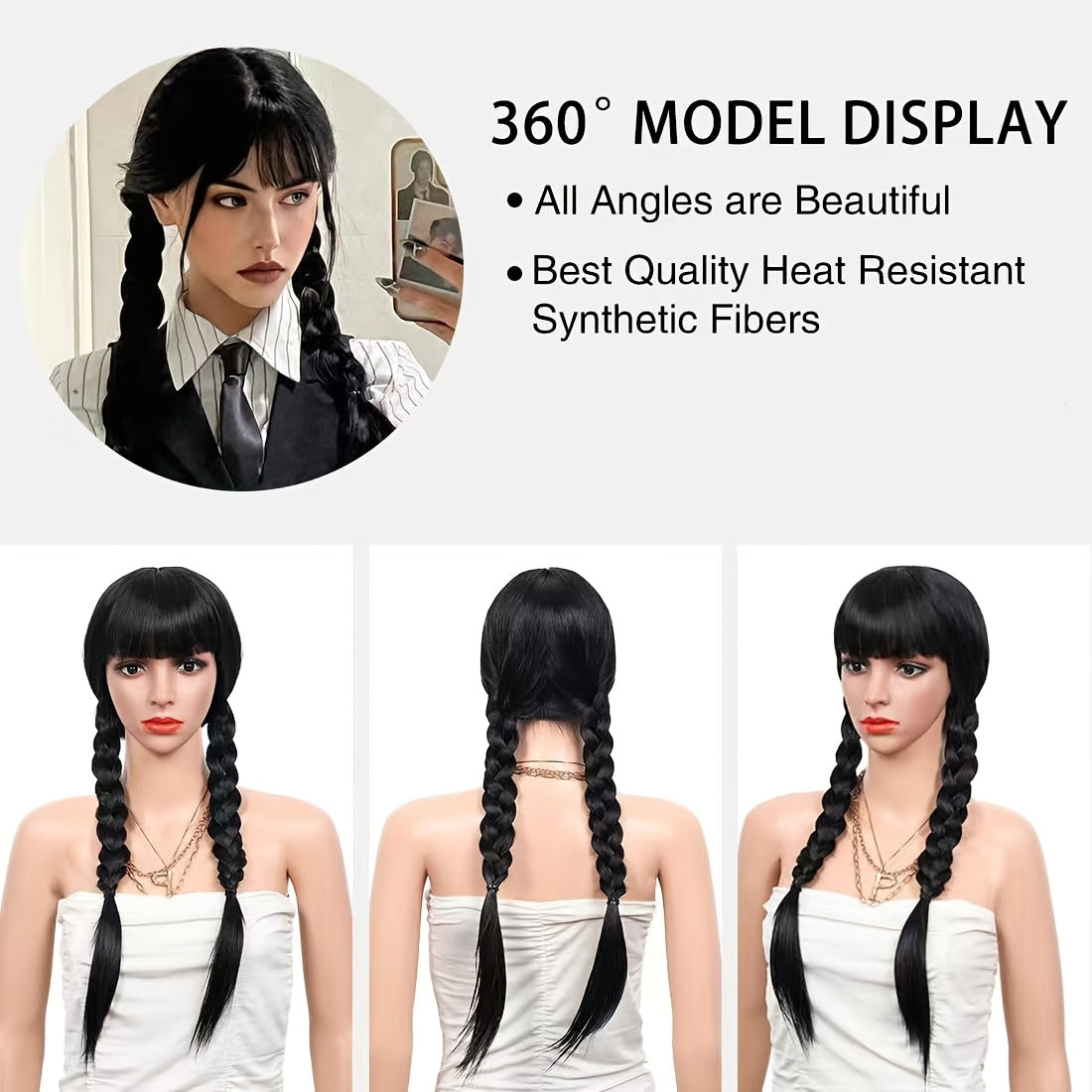 24 Inch Long Black Straight Wig with Bangs Colorful Y Soft Smooth Black Wigs Synthetic Heat Resistant Fiber Hair Daily Party Use with Density for Women
