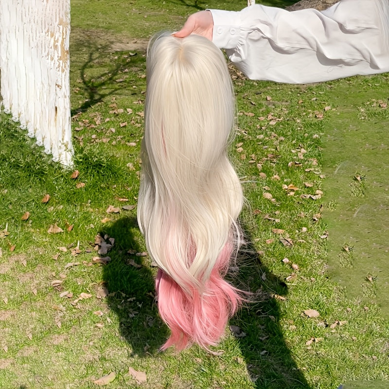 26 Inch Women's Full Wig Suitable for Skin Tones - Looking Gradient Pink Hair with Bangs, Curly Wave Volume, European\u002FAmerican Style for Daily Wear, Parties, Photo Shoots - Long Curly Hair Wig for Versatile Style