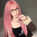 A Festive Wig Suitable for Everyone, Pink Smoky Long Straight Wig with Bangs, Cool and Fashionable, Trend-seeking, Suitable for Conventions, Themed Parties, Daily Life, and Other Occasions, Halloween, Black Friday, Thanksgiving, Christmas.