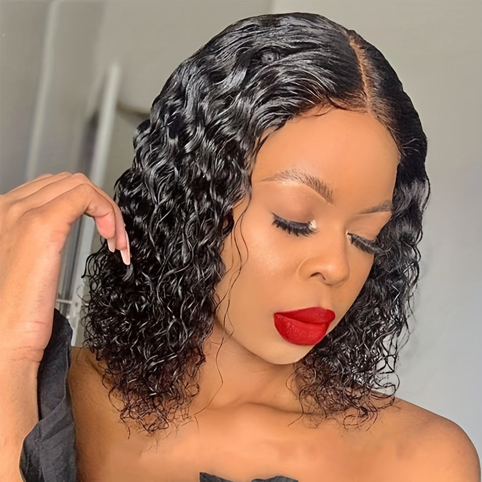 200% Density Glueless 4X4 Deep Wave Human Hair Wig with Transparent Lace Frontal, Ready-To-Wear Pre-Plucked Wigs for Women, Featuring Brazilian Curly Hair