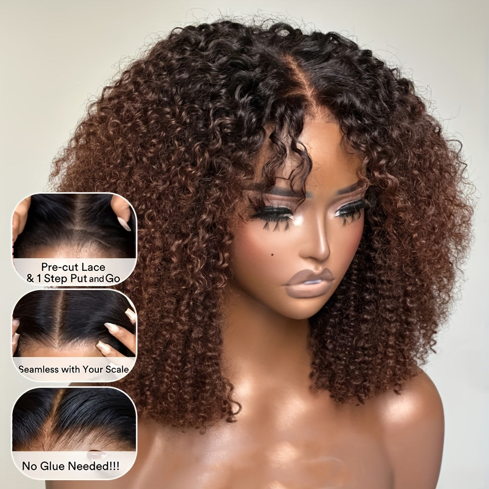 13x4 Lace Front Brown Ombre Curly Wave Human Hair Wigs | Brazilian Lace Part, Remy Hair, Density, Ideal for Vacation Style