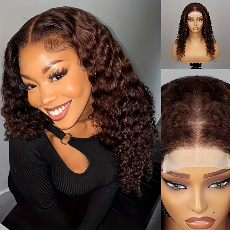 13x4 Lace Front Brown Ombre Curly Wave Human Hair Wigs | Brazilian Lace Part, Remy Hair, Density, Ideal for Vacation Style