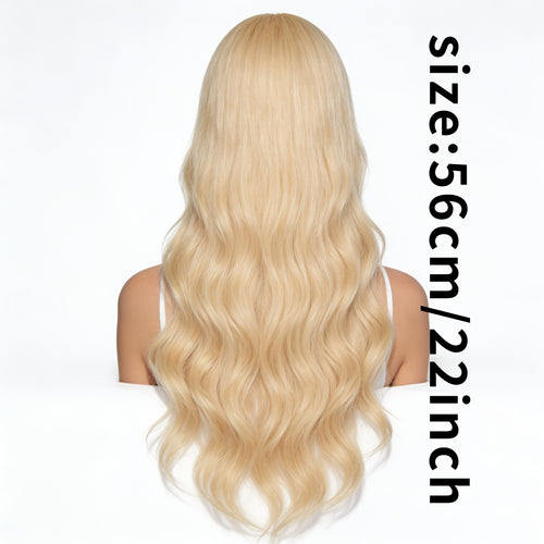 22-inch European and American Fashion Center-parted Large Wave Light Blonde Full Head Wig with Natural Luster and Smooth Texture, Perfect Accessory for Daily Wear, Parties, Festivals, and Vacation Styling