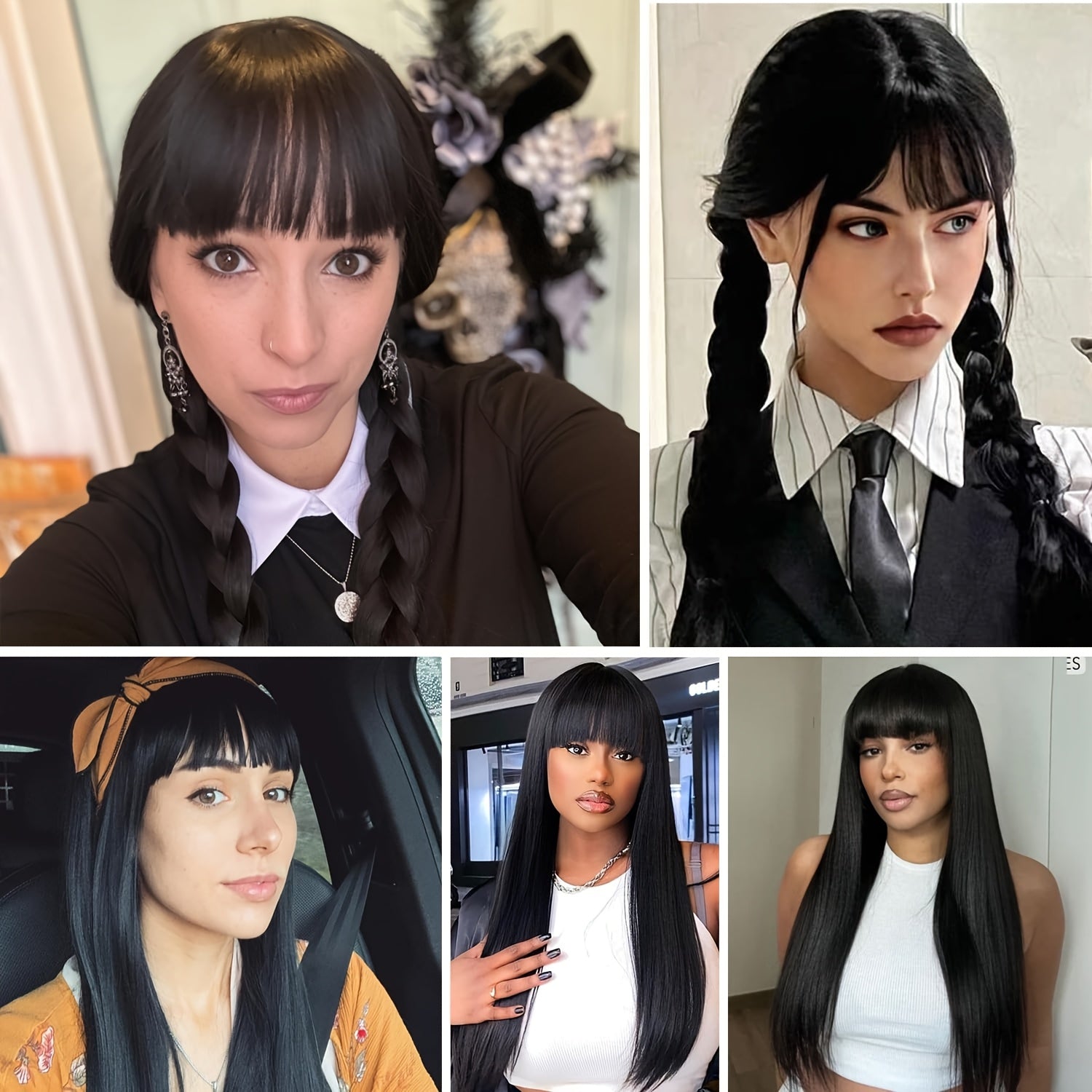 24 Inch Long Black Straight Wig with Bangs Colorful Y Soft Smooth Black Wigs Synthetic Heat Resistant Fiber Hair Daily Party Use with Density for Women