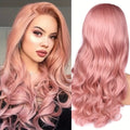 Women'S Long Pink Body Wave Wig - Heat Resistant Synthetic Hair with Natural Curly Waves, Pastel Pink to Rose Red Ombre, Cosplay - Voluminous Body Wave Texture - Easy Maintenance & Damage-Free Styling, Pink Wig, Wig For Women