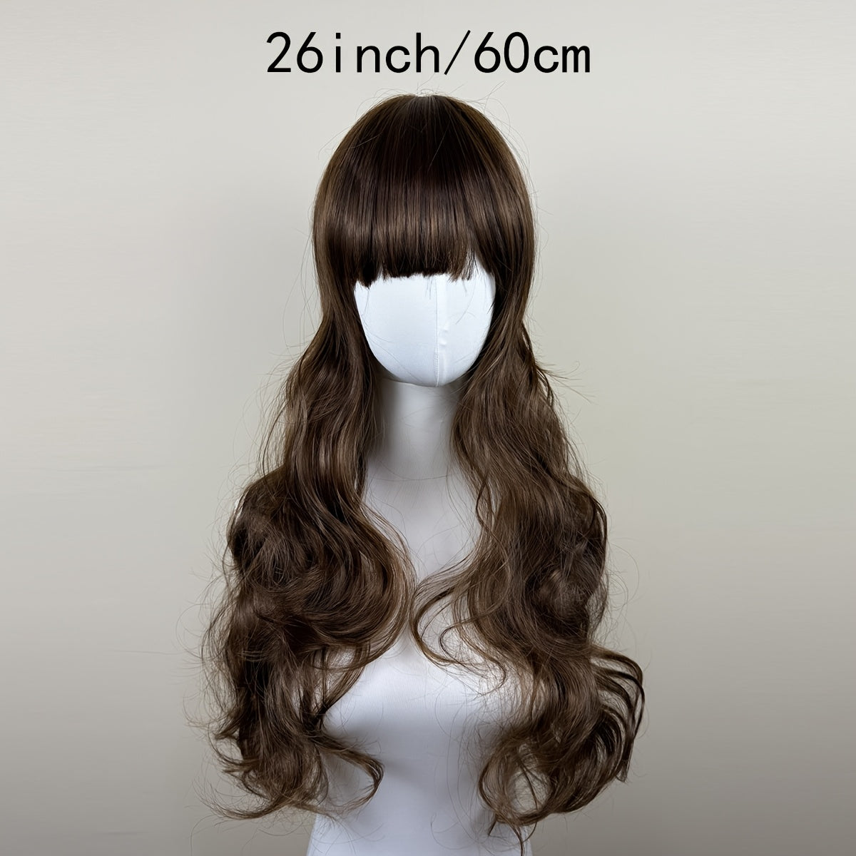 European And American Style Light Brown Long Wavy Hair Wig with Air Bangs, Rose Net Lace Wig for Women, Full Head Long Curly Hair with Big Waves, Fashionable Waist-Length Hair with Side-Swept Bangs